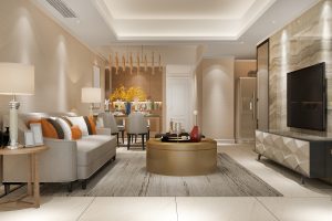 3d rendering modern dining room living room with luxury decor