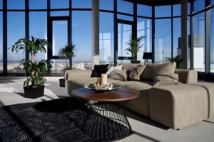 modern spacious room with large panoramic window